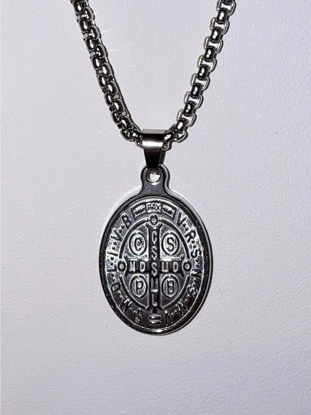 St Benedict Medal Pendant Necklace 316L Stainless Steel 24